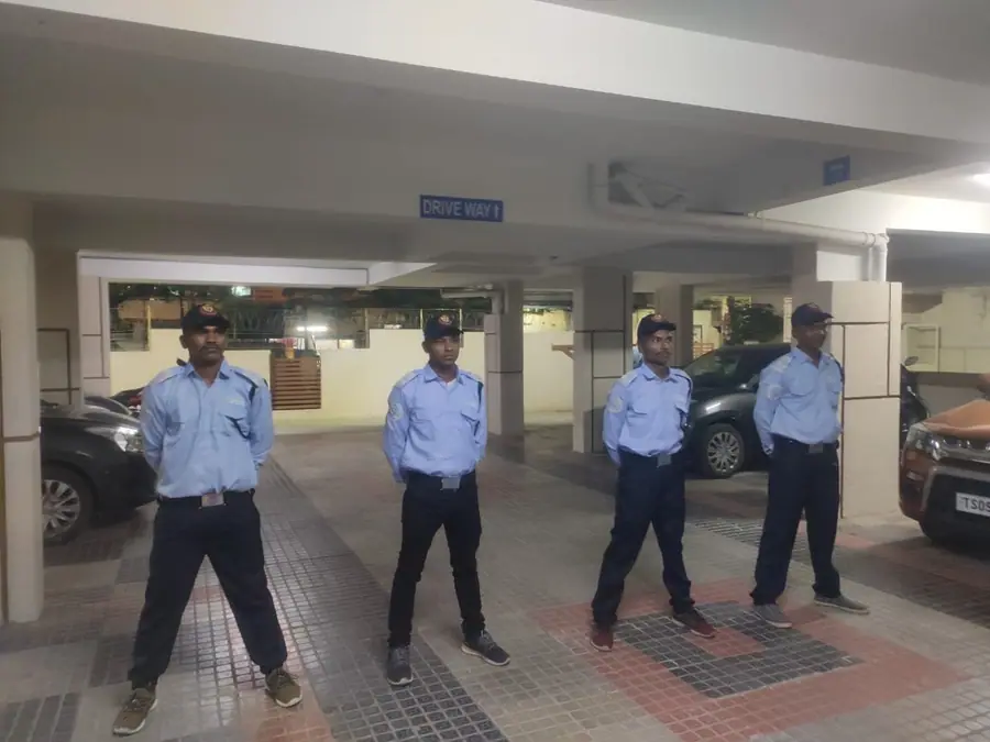 Security guards on duty in an apartment basement car park